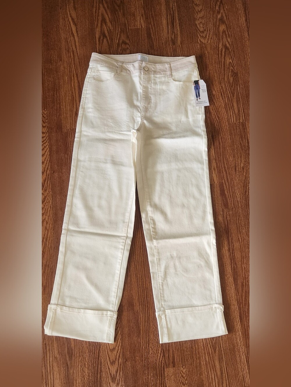 Time and Tru Cream Women's Cuffed Jeans